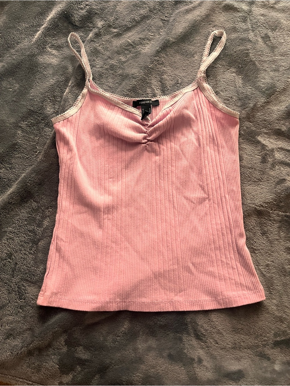 Forever 21 Light Pink Ribbed Lace-Trim Cami